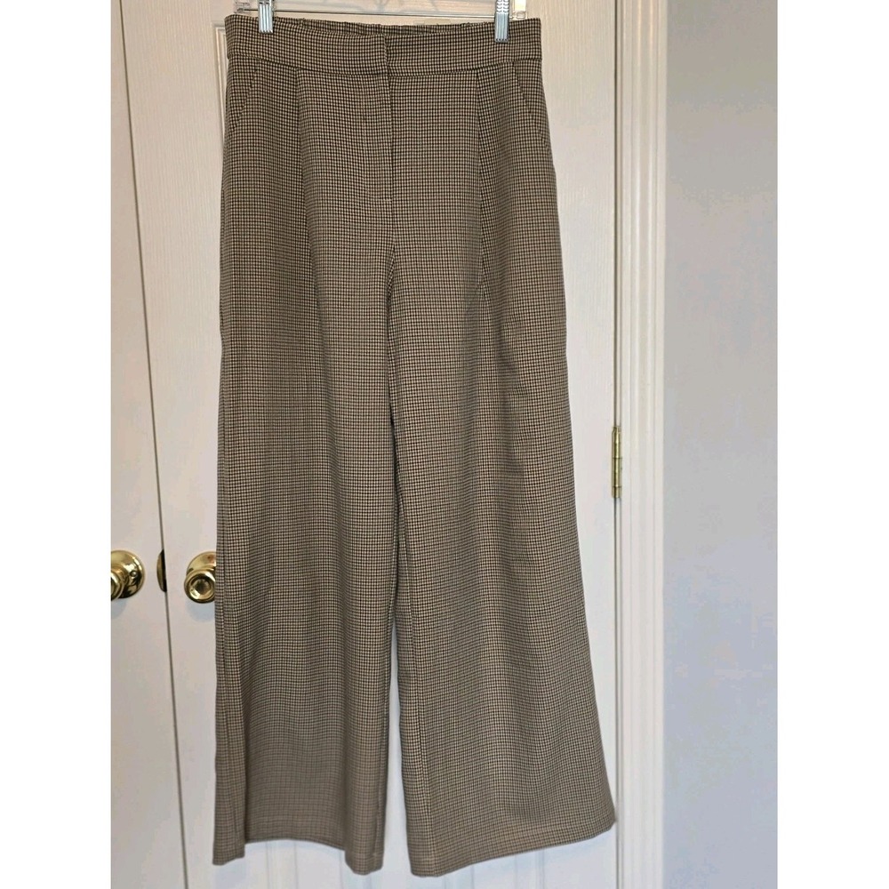 Doe and Rae NWT Size M/L Brown Houndstooth Pleated Trouser Pant Wide Leg